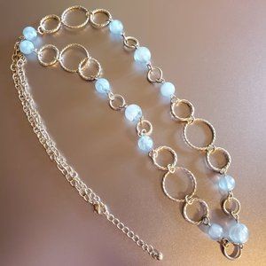 Silver Necklace with Blue Beads, Hangs 17"